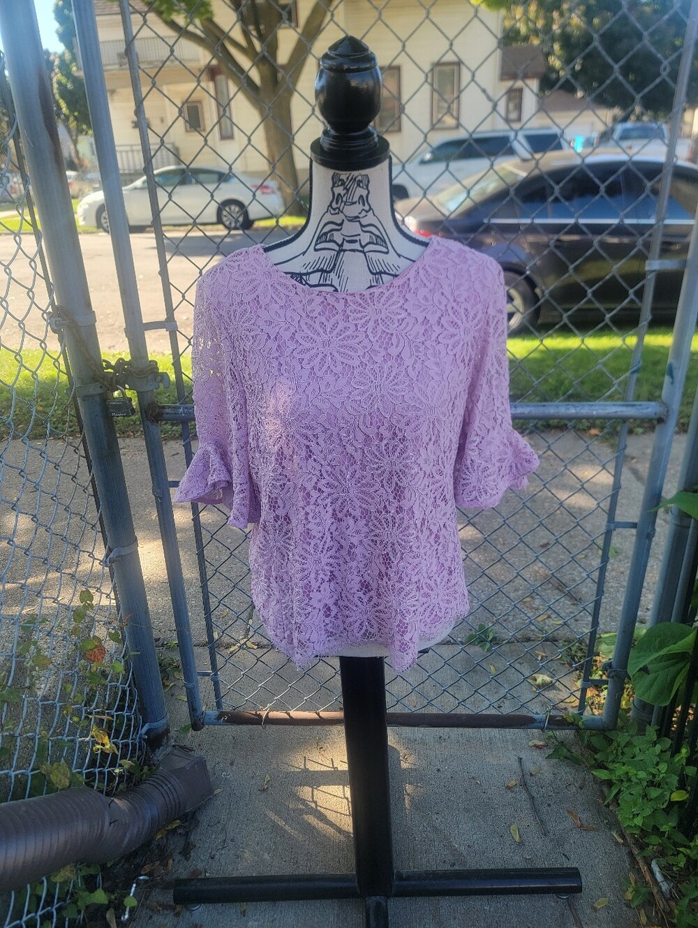 Nanette Nanette Lepore Lilac Floral Lace Bell Sleeve Blouse Size L